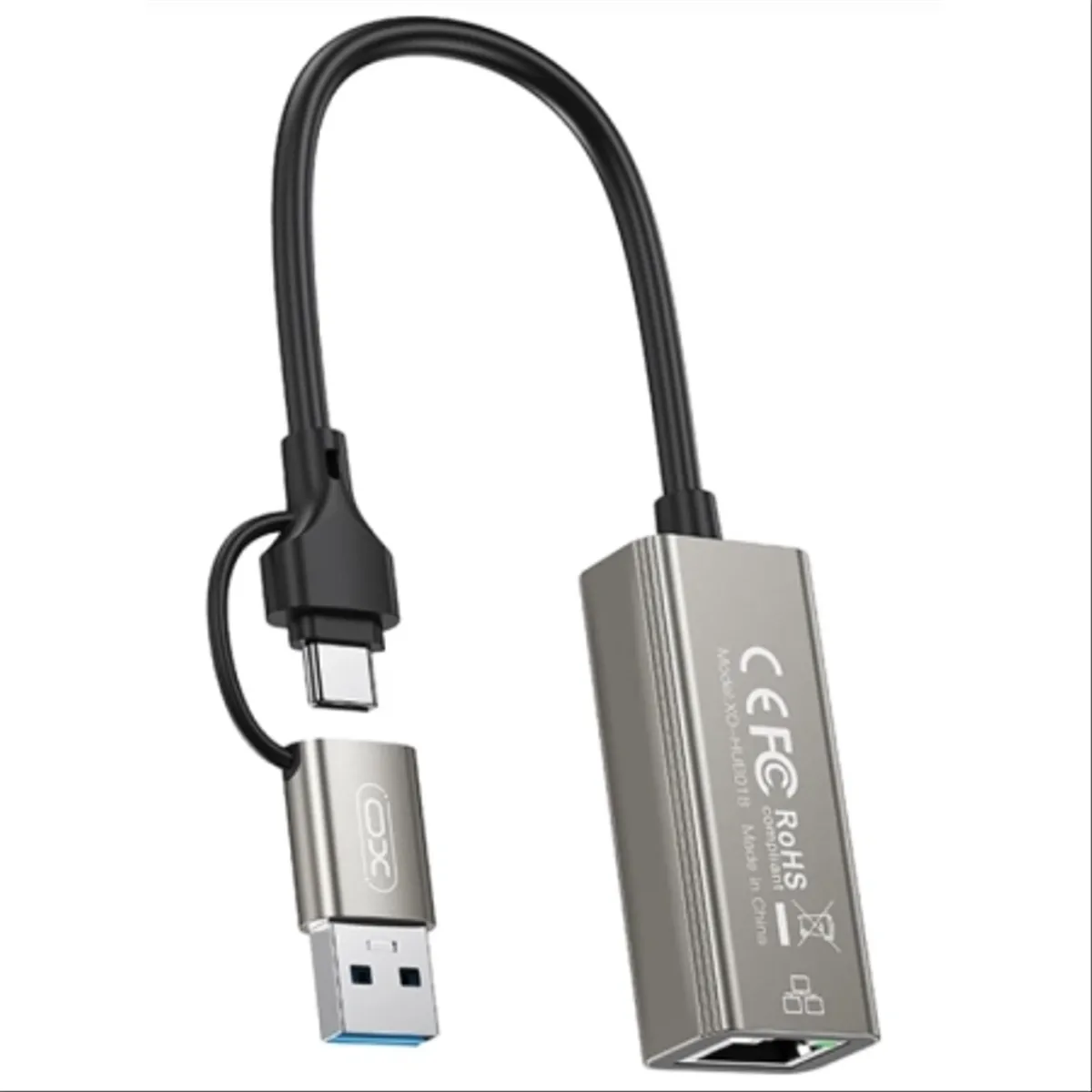 XO HUB018 USB to Type-C 2-in-1 RJ45 hub 2in1