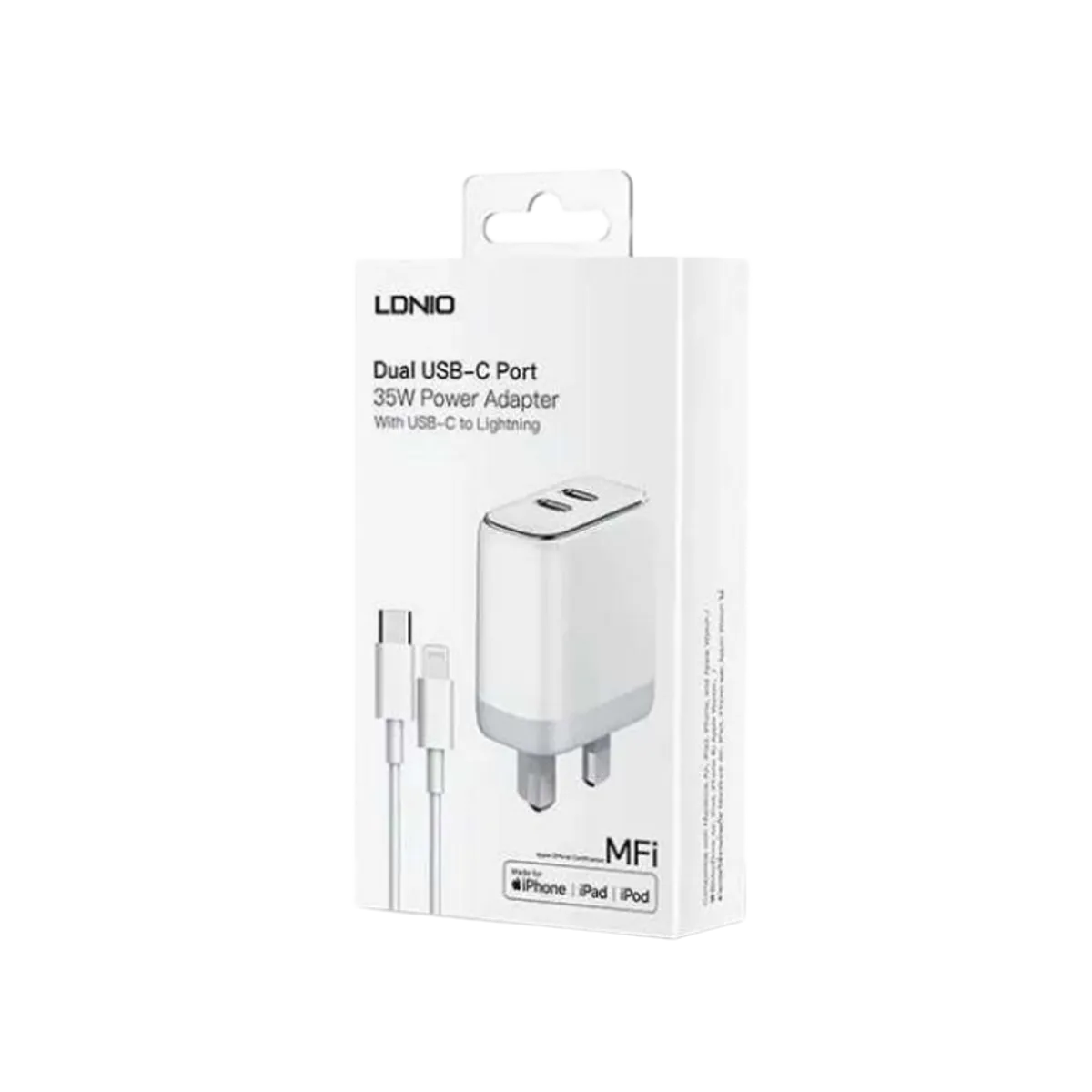 MFi Kucni punjac LDNIO A2528M 35W PD (2xUSB-C) kabal iPhone
