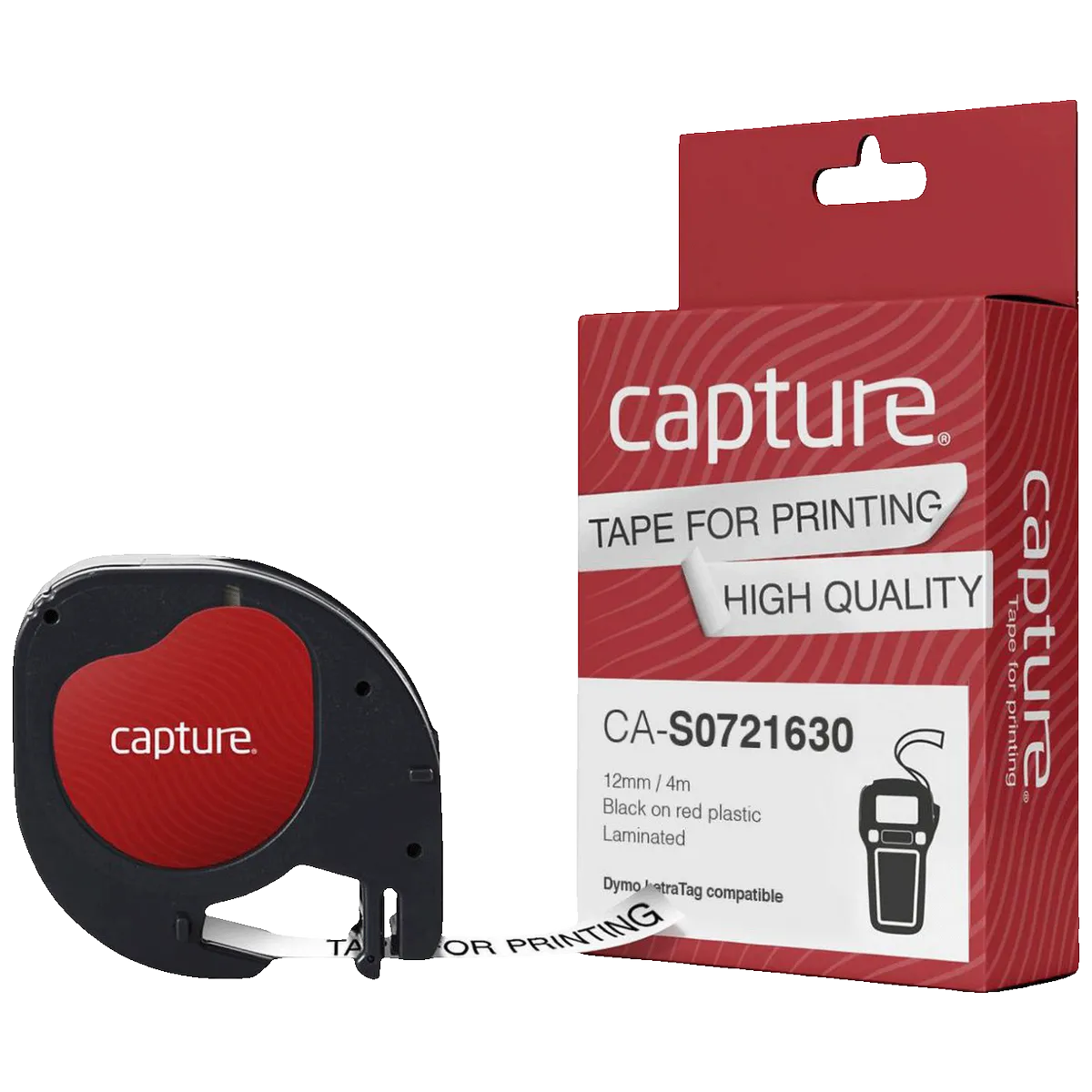 Capture Traka za LetraTag, 12 mm, 4 met., crni tekst / crvena traka - CA-S0721630; Black on Red Plastic