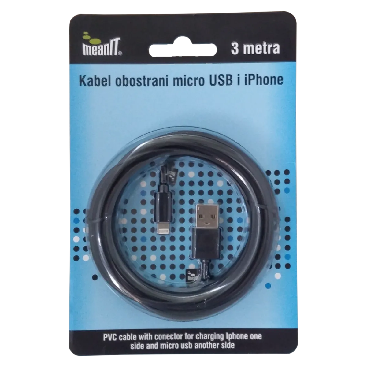 MeanIT USB kabl sa micro USB i iPhone priključkom, 3 met - KABEL MICROUSB / iPHONE