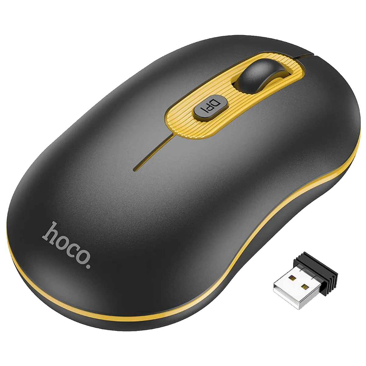 hoco. Miš bežični, optički, 1600 dpi, 2.4 GHz, USB nano - GM21 Platinum Black/Yellow