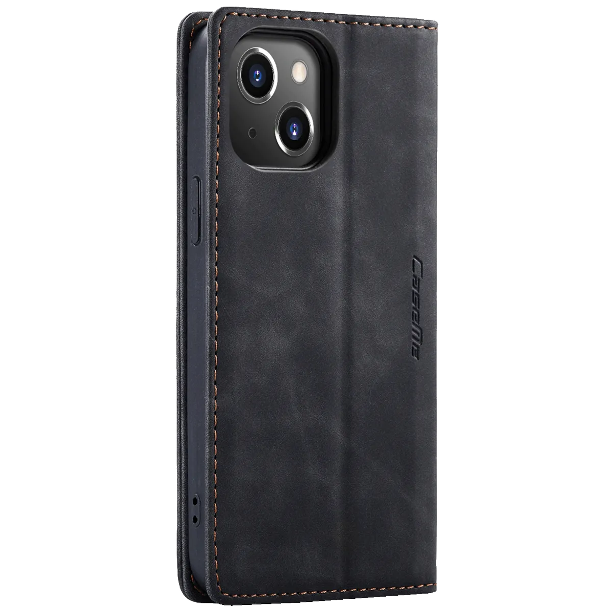 CaseMe Futrola preklopna za iPhone 14, koža, crna - Flip Leather Phone Case iPhone 14