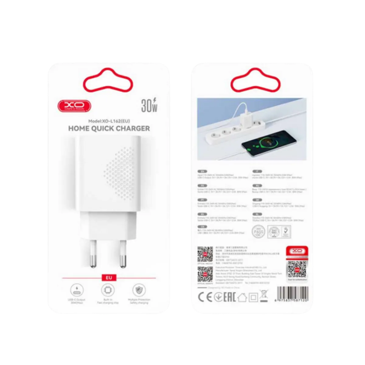 Kucni punjac XO L162 ulaz C 30W white + Type-C cable