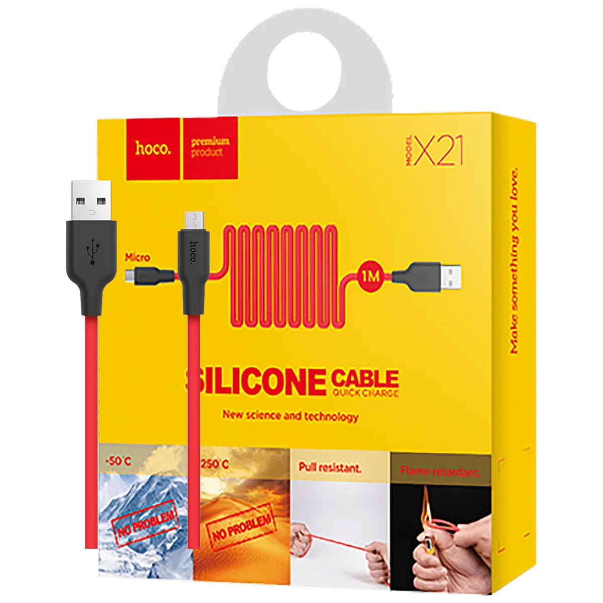 hoco. USB kabl za smartphone,silikonski,1.2 met,2 A, crno/crvena - X21 Silicone Micro USB, Black/Red