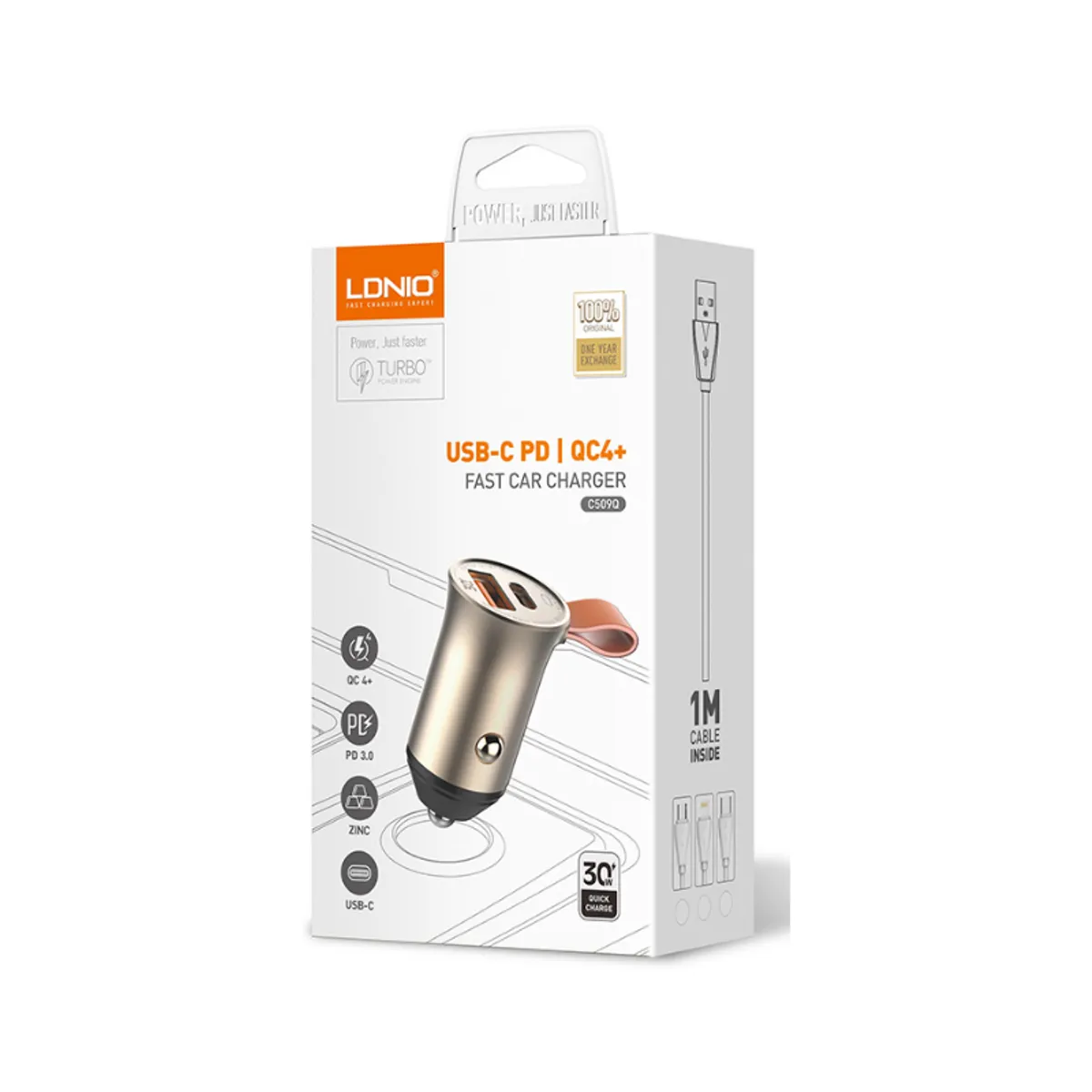 Auto punjac LDNIO C509Q 30W PD QC4+ USB + iPhone kabal