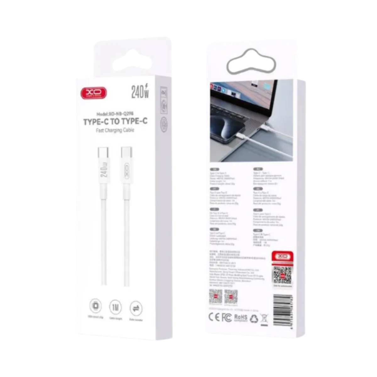 USB kabal XO NBQ298 Type C - Type C 240W White