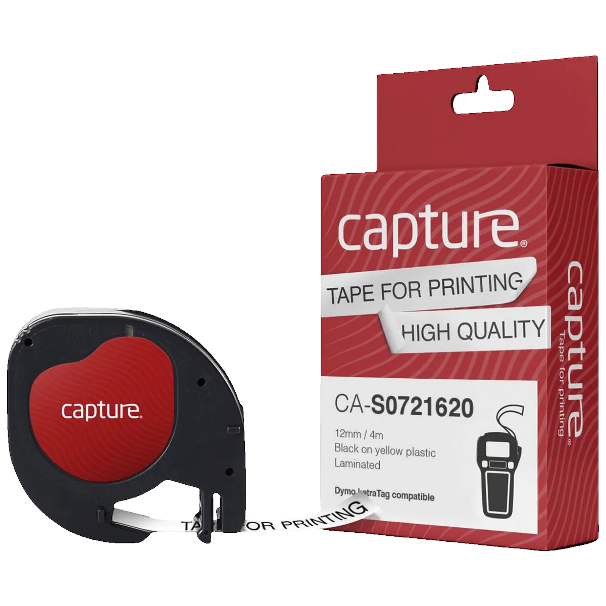 Capture Traka za LetraTag, 12 mm, 4 met., crni tekst / žuta traka - CA-S0721620; Black on Yellow Plasti