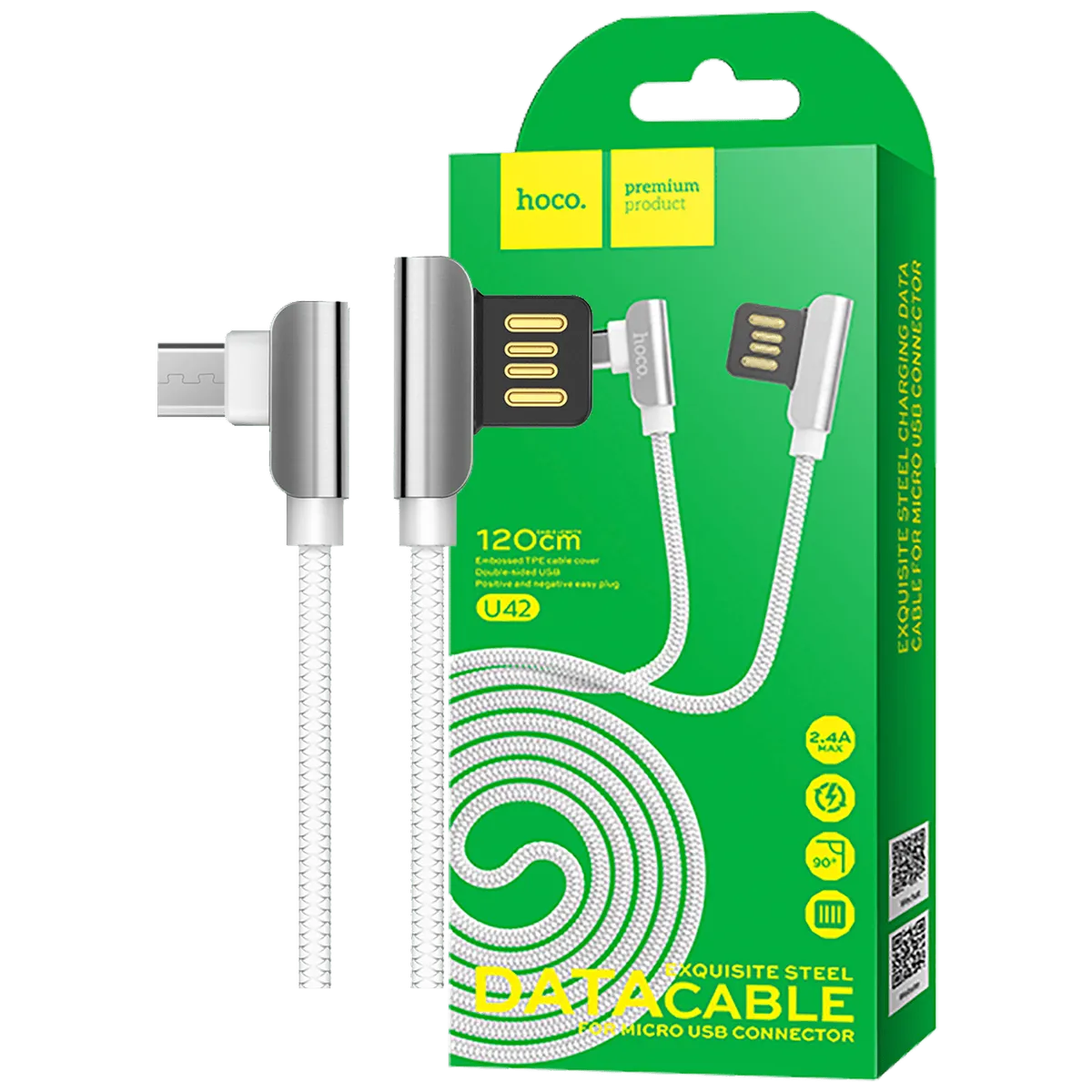 hoco. USB kabl za smartphone, micro USB, 1.2 met., 2.4 A, bijela - U42 Exquisite steel, Micro USB, WH