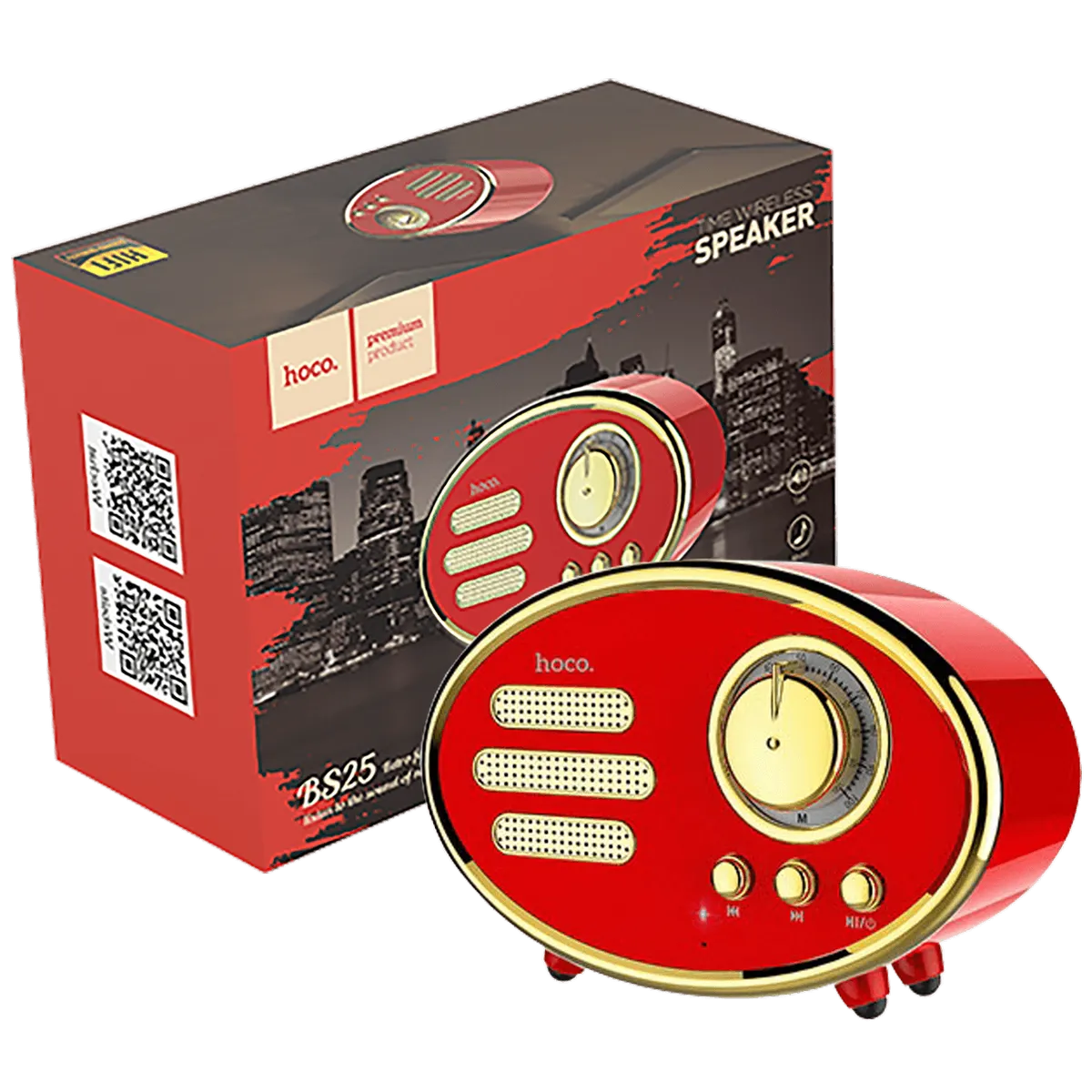 hoco. Zvučnik bežični, Bluetooth,retro, 1200 mAh, 5 h, 5 W, crvena - BS25 Time, Bluetooth, retro, red