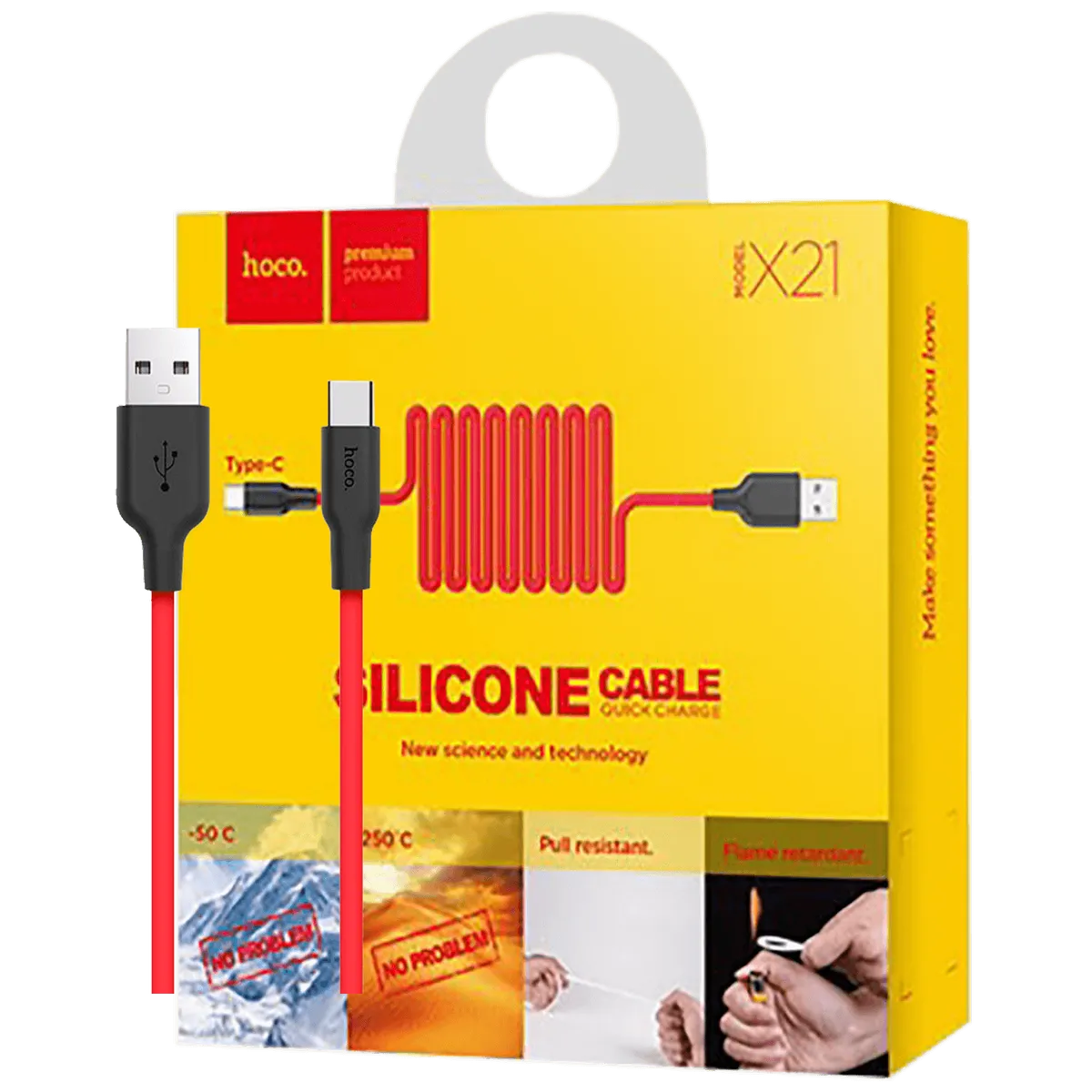 hoco. USB kabl za smartphone,silikonski,1.2 met, 2 A,crno/crveni - X21 Silicone USB type C, Black/Red