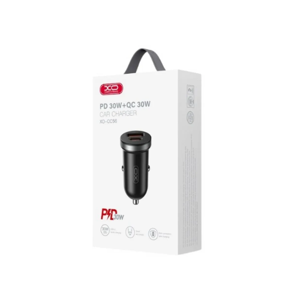 Auto punjac XO CC56 30W USB+Type C + kabal type-C Crni