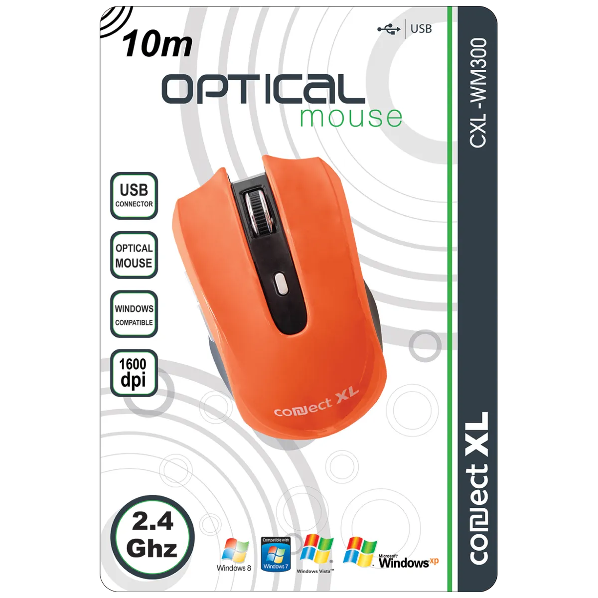 Connect XL Miš bežični,  1600dpi domet 10 met, narandžasta boja - CXL-WM300
