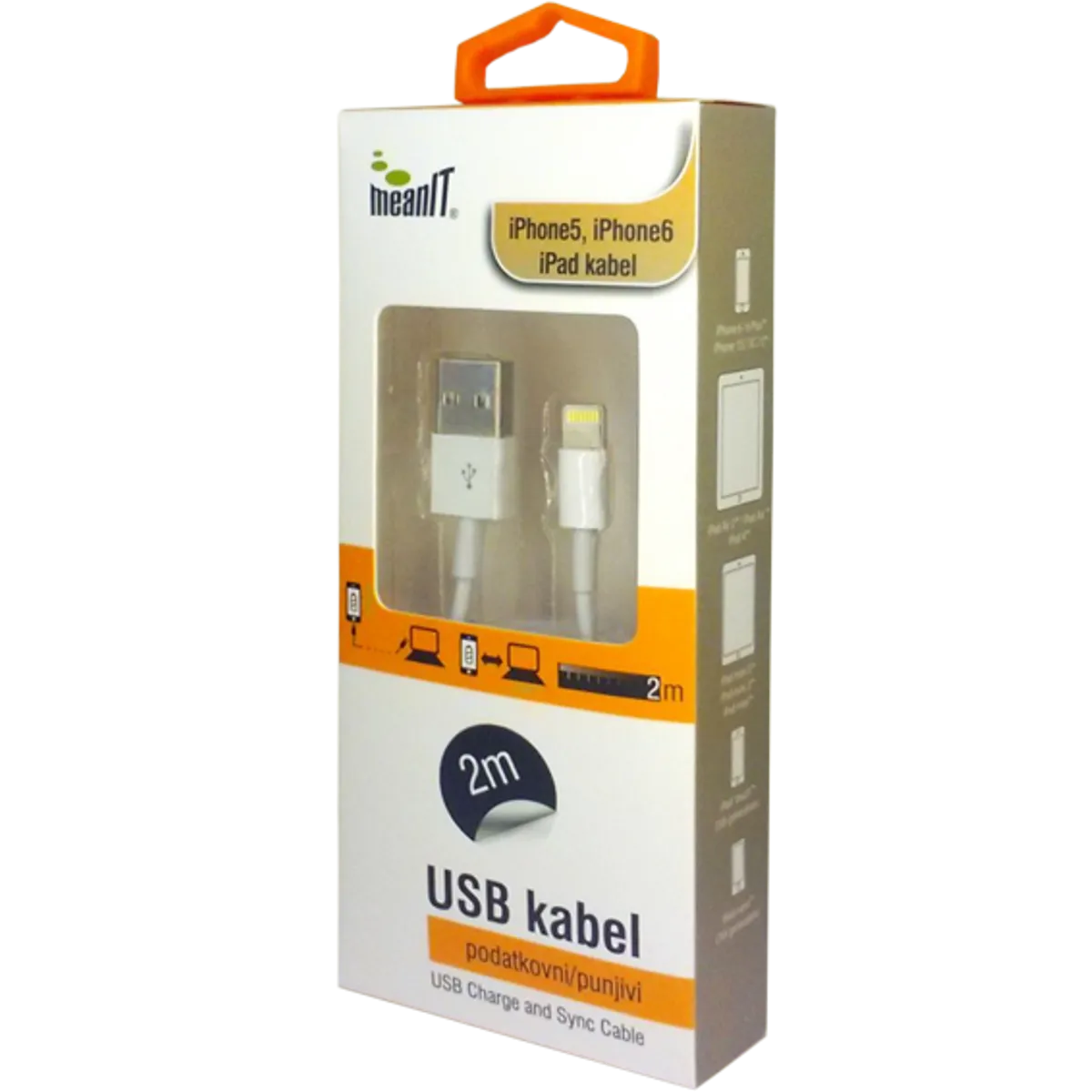 MeanIT USB kabl za Iphone 5 / 6, iPAD, dužina 2.0 metra, bijeli - KABEL ZA IPHONE 5 / 6, iPAD