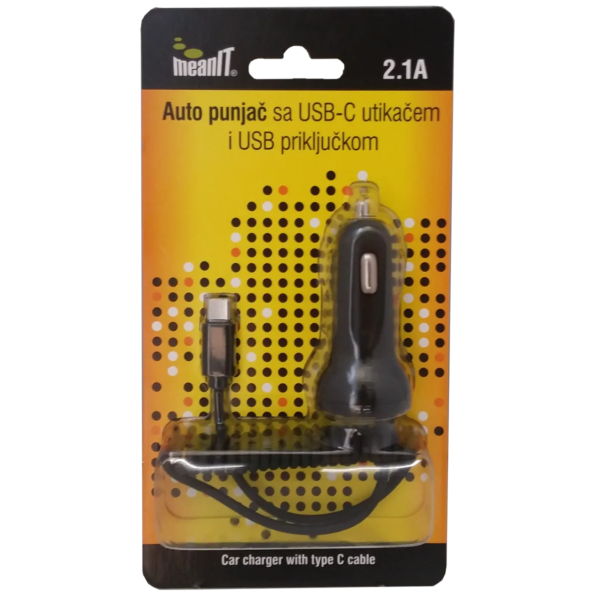 MeanIT Punjač, auto, sa USB i USB type C priključkom, 2.1A - AUTO PUNJAČ SA USB C