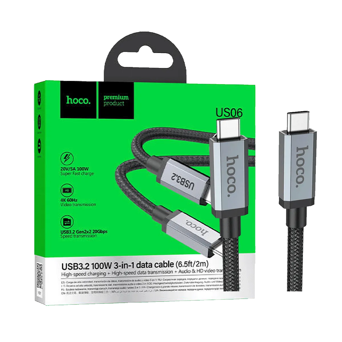 hoco. USB kabl za smartphone, 100W, US06, USB3.2 type C,  2 met. - US06 2M