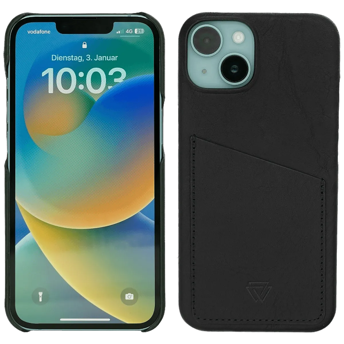 Wachikopa Maska za iPhone 14 Pro, držač za kartice, koža, crna - Full Leather Case iPhone 14 Pro BK