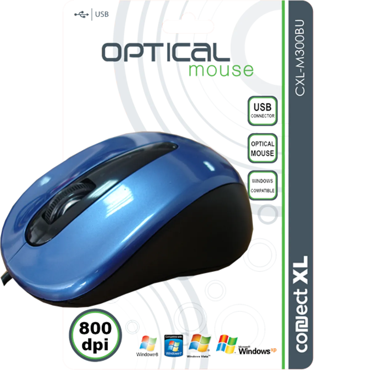 Connect XL Miš optički,  800dpi, USB, plava boja - CXL-M300BU