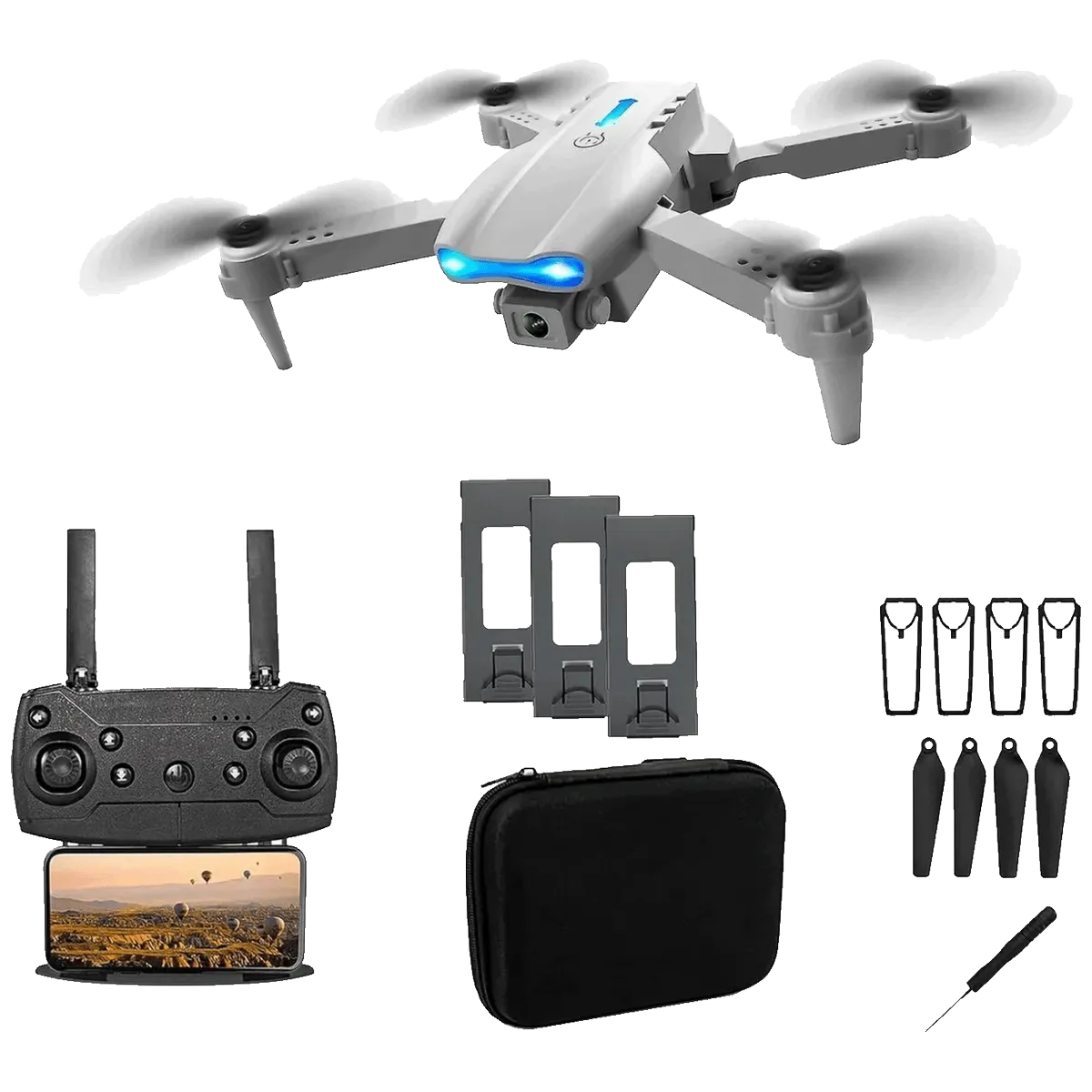 Extralink Dron, kamera FullHD, 1800mAh, 3 baterije, WiFi - E99 Pro Drone Set+3 batteries+case