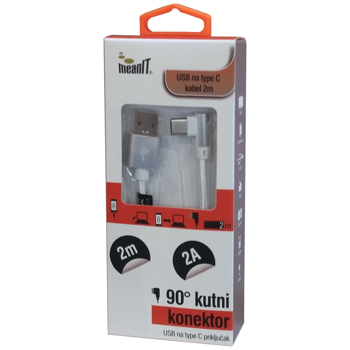 MeanIT USB kabl za smartphone USB type C, kutni 90°, 2 A - Kabel USB type C, 90°