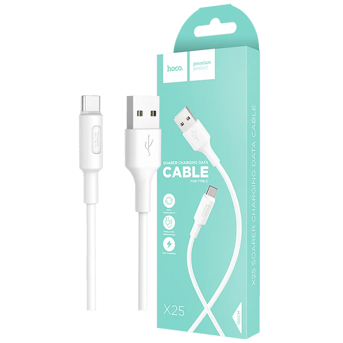 hoco. USB kabl za smartphone, USB type C kabl, 1 met, 2 A,bijela - X25 Soarer USB type C, White