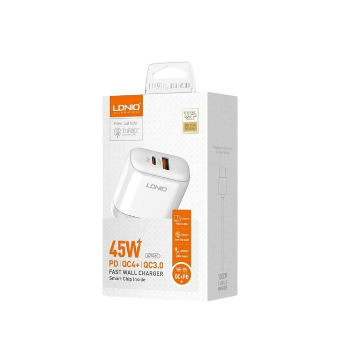 Kucni punjac LDNIO A2526C 45W PD + (QC4+ | QC3.0) (USB-A + USB-C) kabal type-C - type C