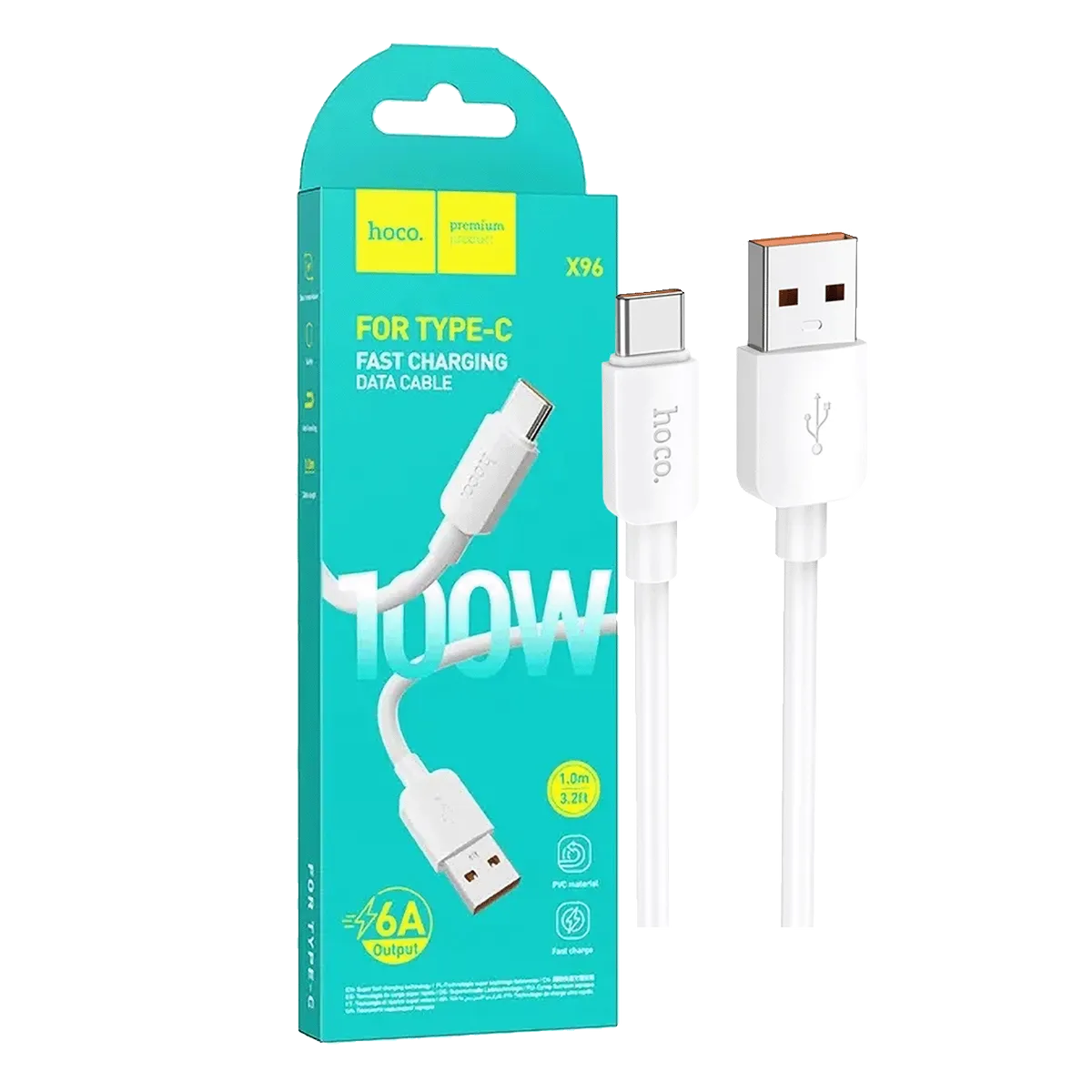 hoco. USB kabl za smartphone, USB-A to type C, 100W, bijela - X96 Hyper, 100W, White