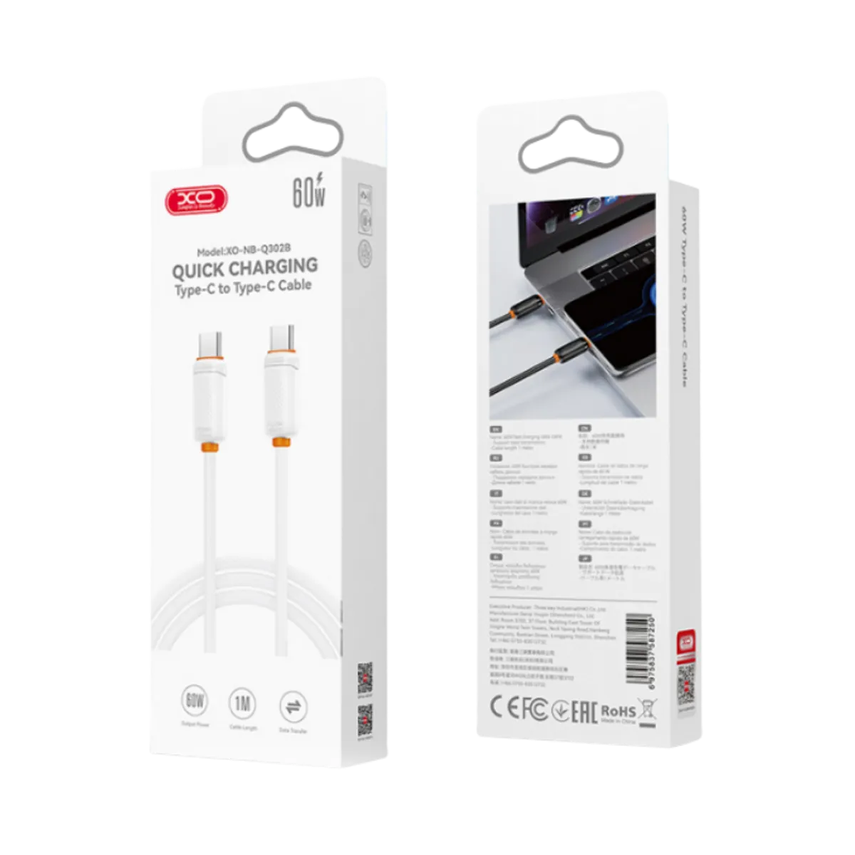 USB kabal XO NBQ302AB Type C - Type C 60W 1m White