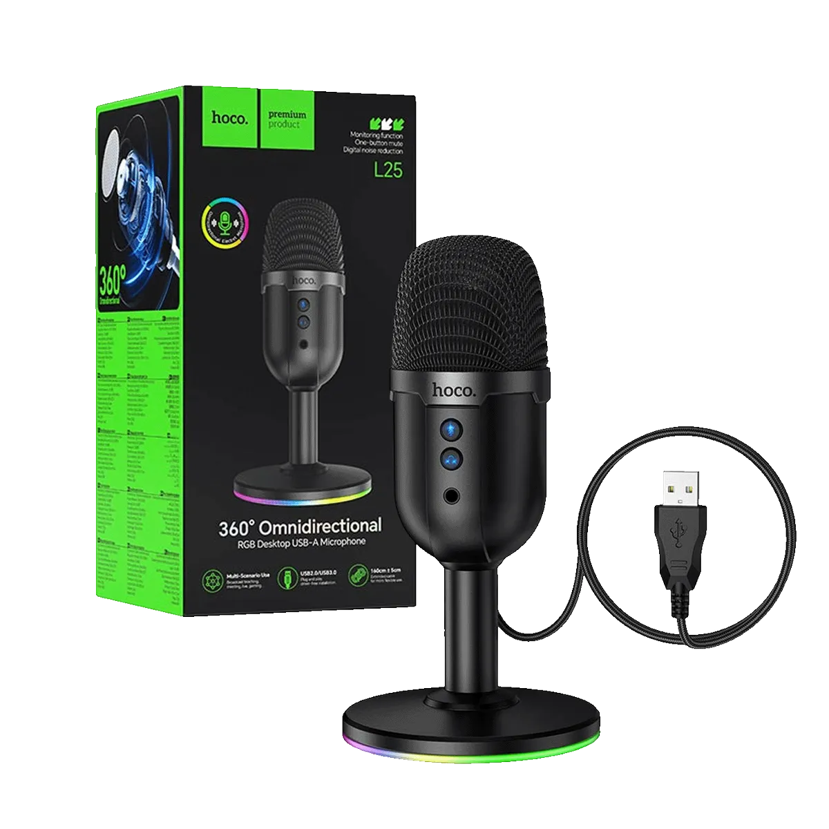 hoco. Mikrofon, stolni, RGB, USB - L25