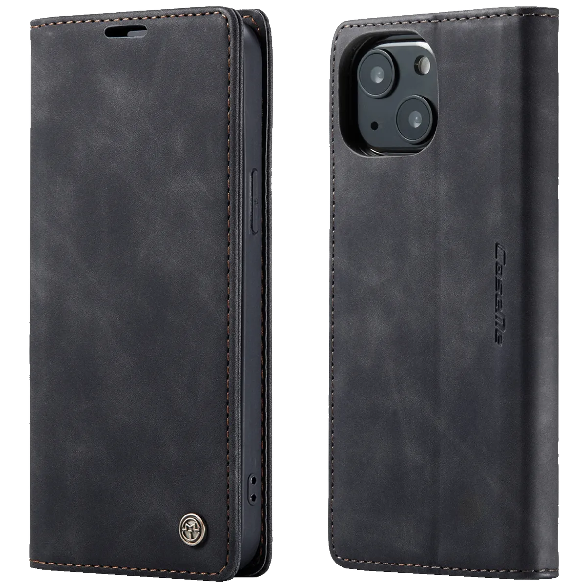 CaseMe Futrola preklopna za iPhone 13, koža, crna - Flip Leather Phone Case iPhone 13