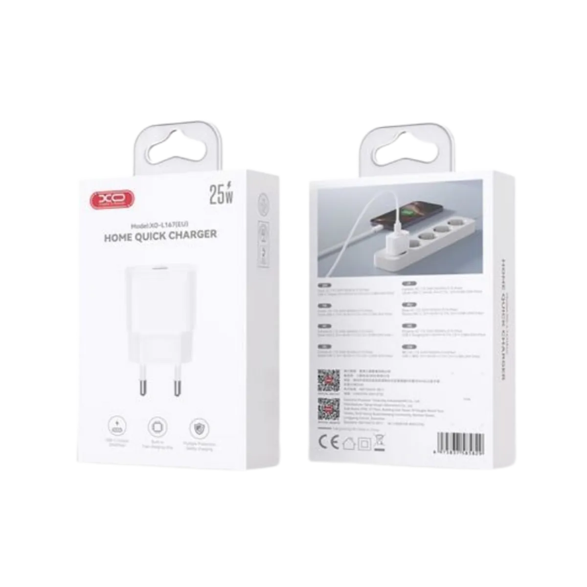 Kucni punjac XO L167 USB-C 25W fast White - glava