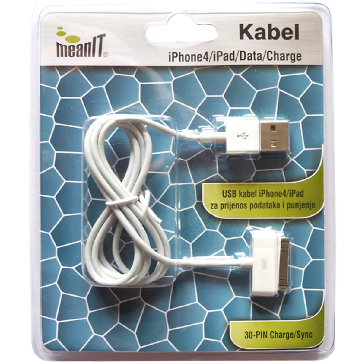 MeanIT USB kabl za Iphone 3 / 4, dužina 1.0  metar, bijeli - KABEL ZA IPHONE 3 / 4